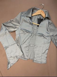 SOLADO Satin Gray Blouse with Carabiner Links