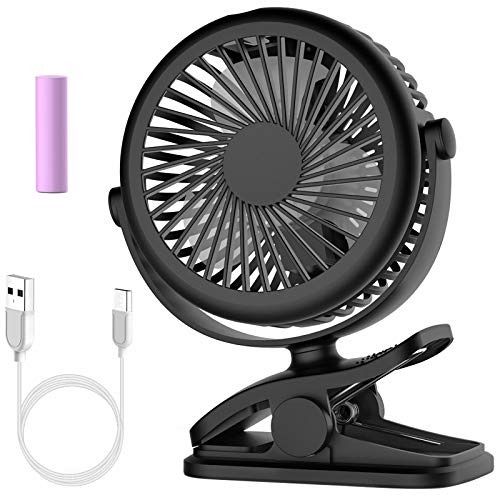 Stroller Fan, Cambond Clip On Fan Battery Powered Fan Rechargeable 2200mAh  Battery, USB Cable, 3 Adjustable Speed, Desk Table Portable USB Small Fan  for Travel Camping Fishing Boating, Black, Furniture & Home