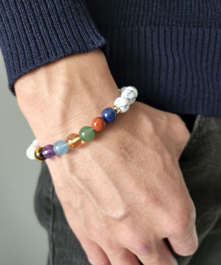 The 7 Chakra Crystal Bracelet White series Unisex Men s