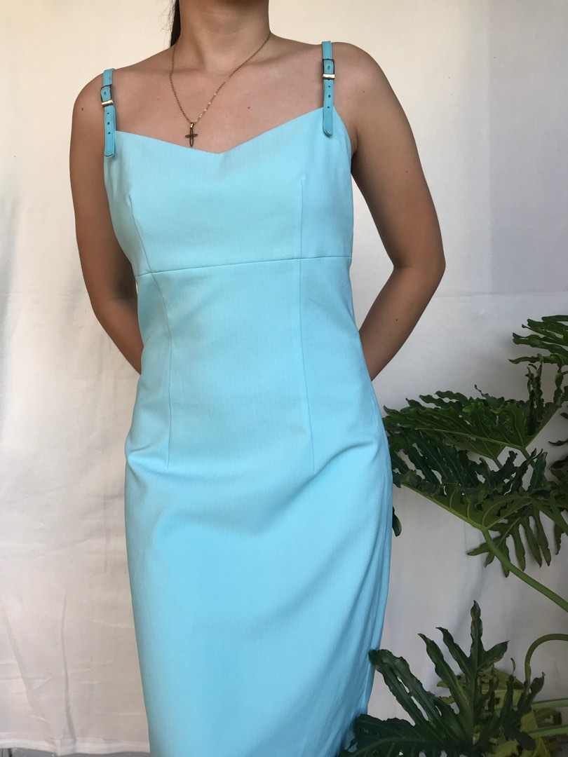 baby blue long sleeve dress Pastel Perfect Knot Front Cutout Ruched Mini YOUR ZOO STORE:MEDIUM Fabrication:Satin Rose Gold Metallic Satin