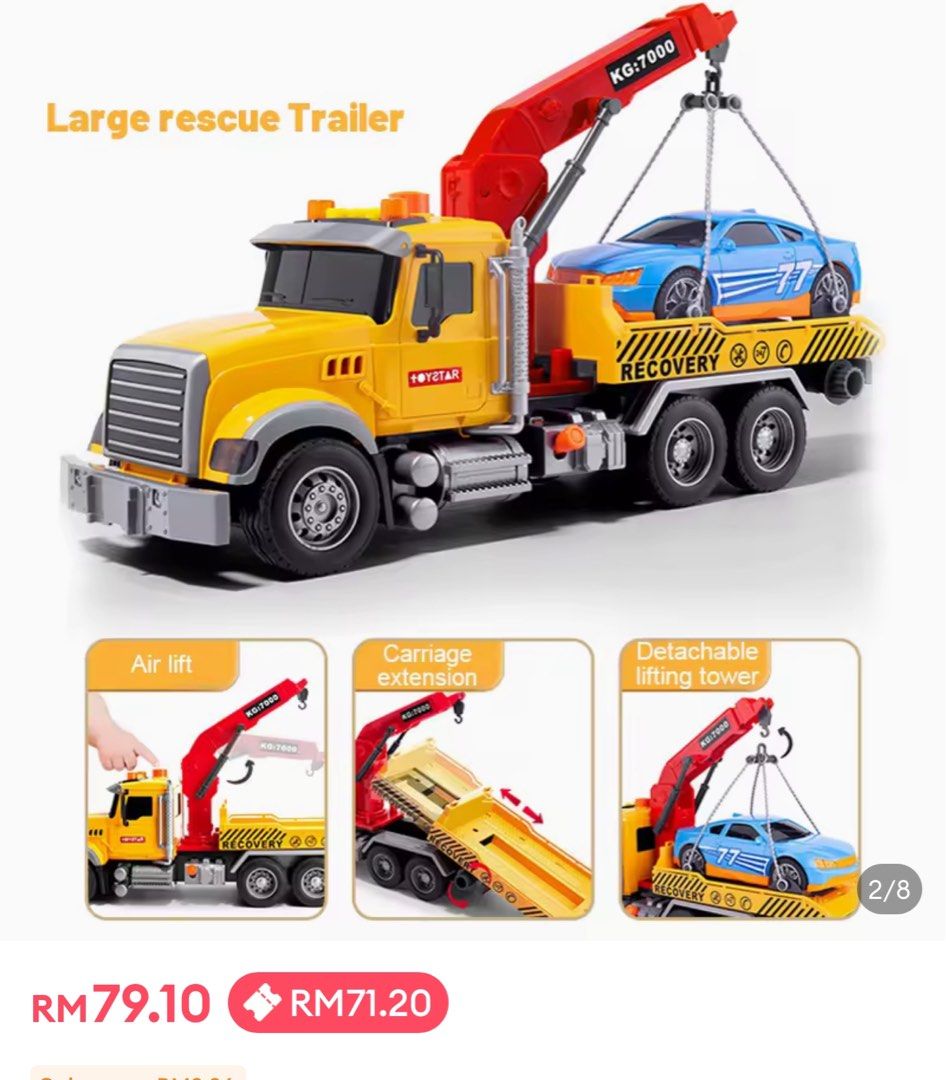 Tow Truck Toys Big Crane Engineering Vehicle Fire Truck Toys with Light and Sound for Boys and Girls