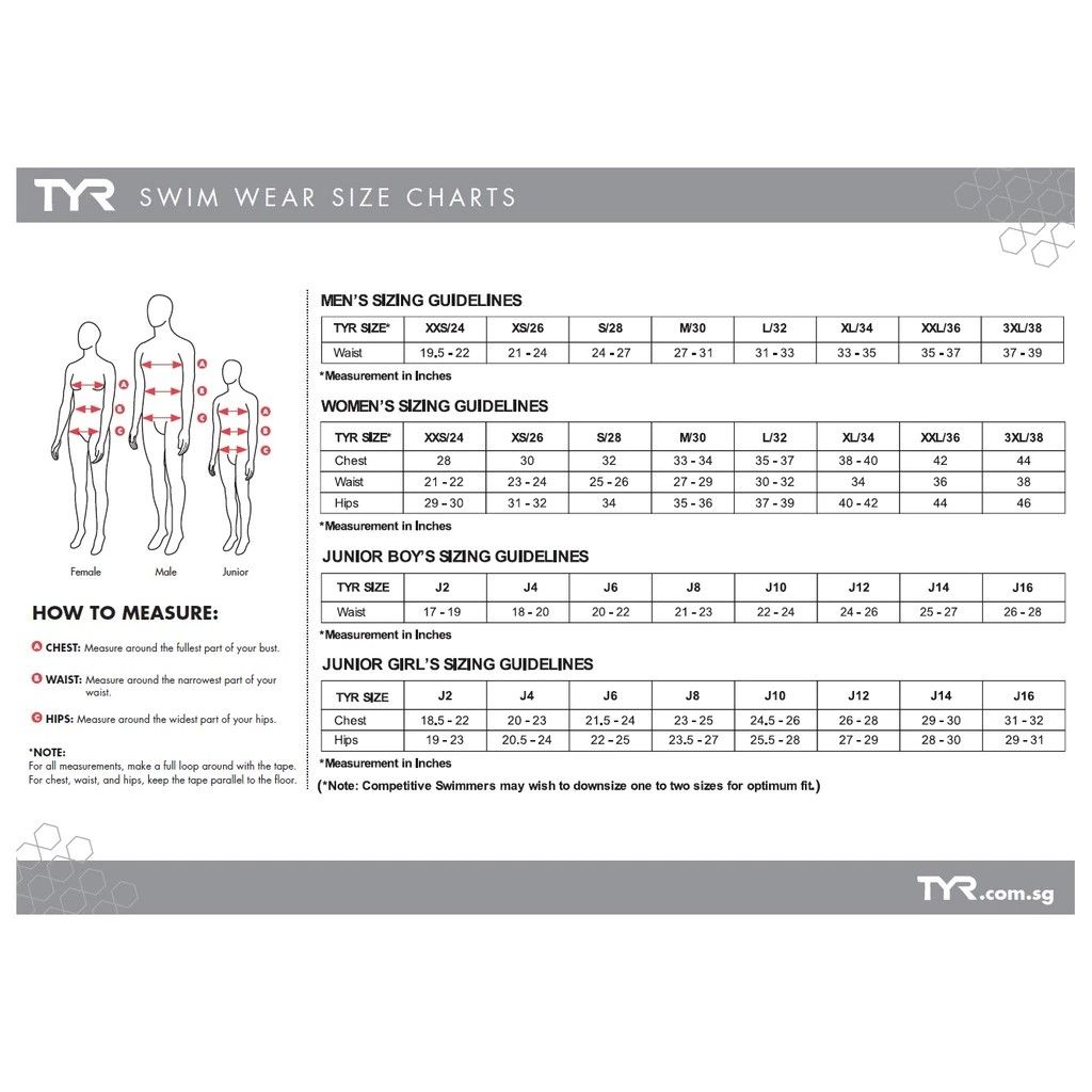 Tyr jammer size chart hot sale