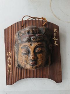 Vintage Buddha Wall Decor Clay on wood