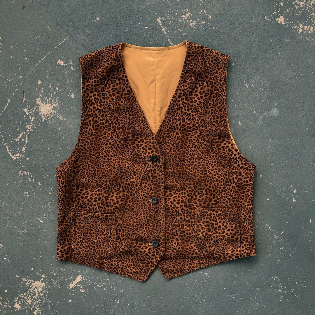 Vintage Leopard Print Vest, Men's Fashion, Coats, Jackets and Outerwear