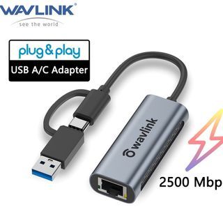 Wavlink 2500 Mbps USB 3.0 Dual Band LAN Adapter Type C to 2.5 Gigabit Network Thunderbolt 3 Rj45 2.5 Gbps