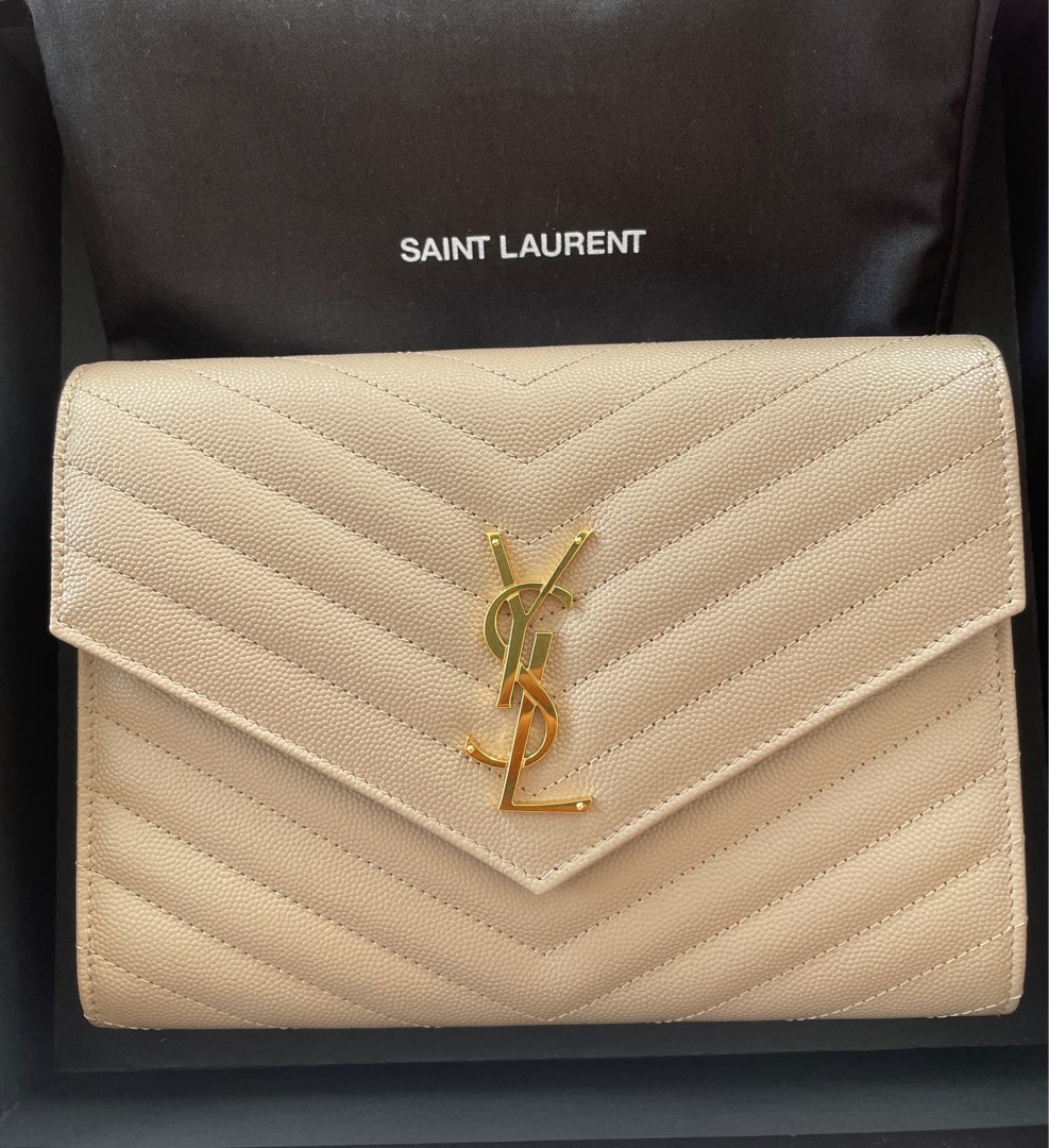YSL Cassandra Clutch Dark Beige, Luxury, Bags & Wallets on Carousell