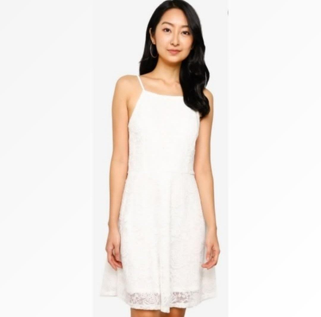 Zalora Basics White Cami Fit Flare Lace Dress Women s Fashion
