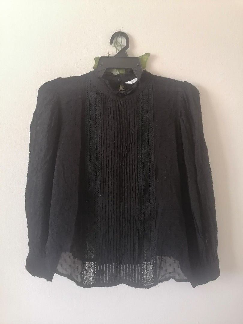 Black chiffon blouse zara top