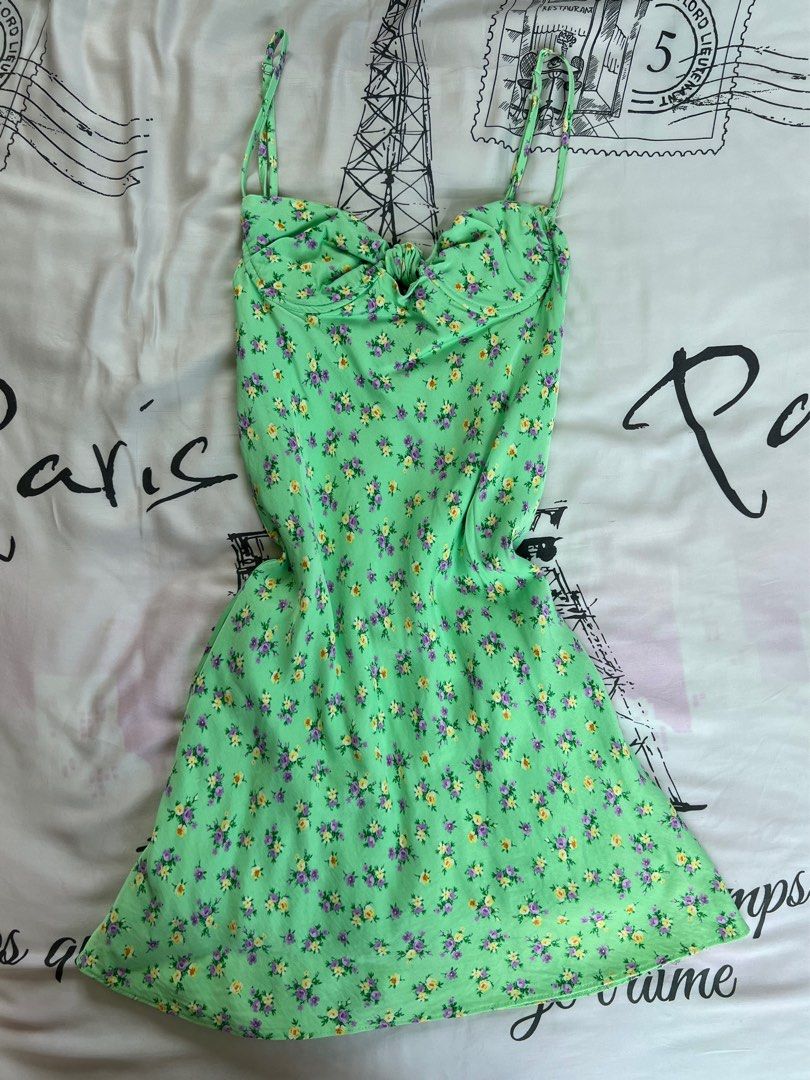 ZARA floral green slip dress coquette y2k fairy core, Women's Fashion,  Dresses & Sets, Dresses on Carousell