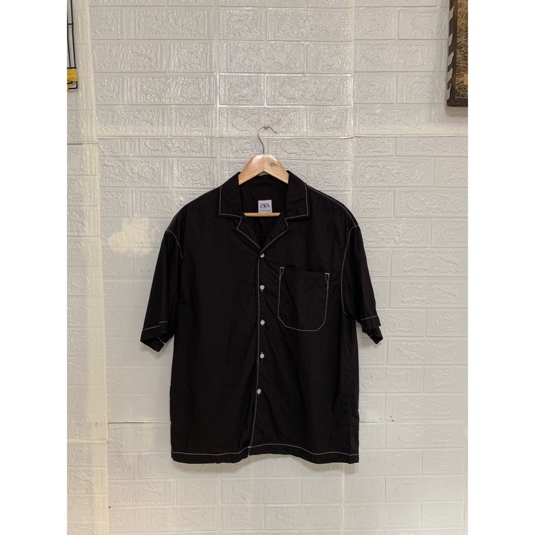Zara Man Camp Collar Shirt (black), Men's Fashion, Tops & Sets, Tshirts