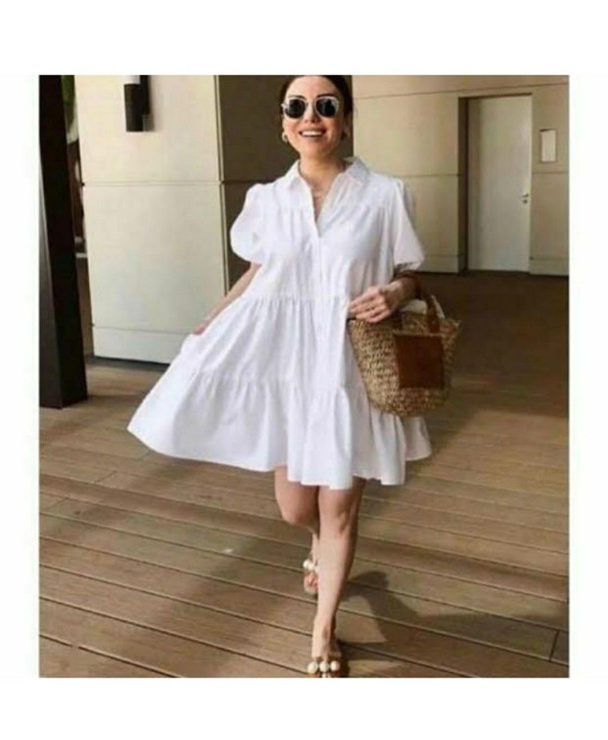 Zara white shop tiered dress