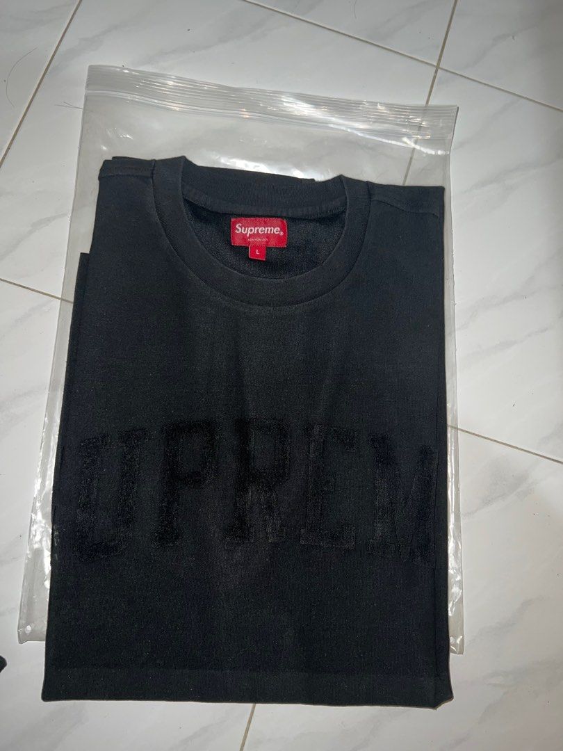 2019 Supreme Chenille Arc Logo S/S Top Black Size L, 男裝, 外套及