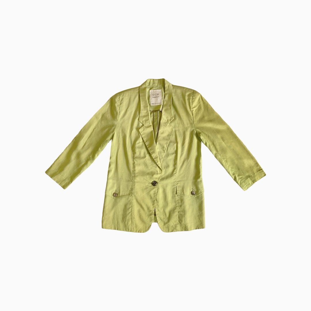 90s olive green linen-blend vintage oversized blazer.
