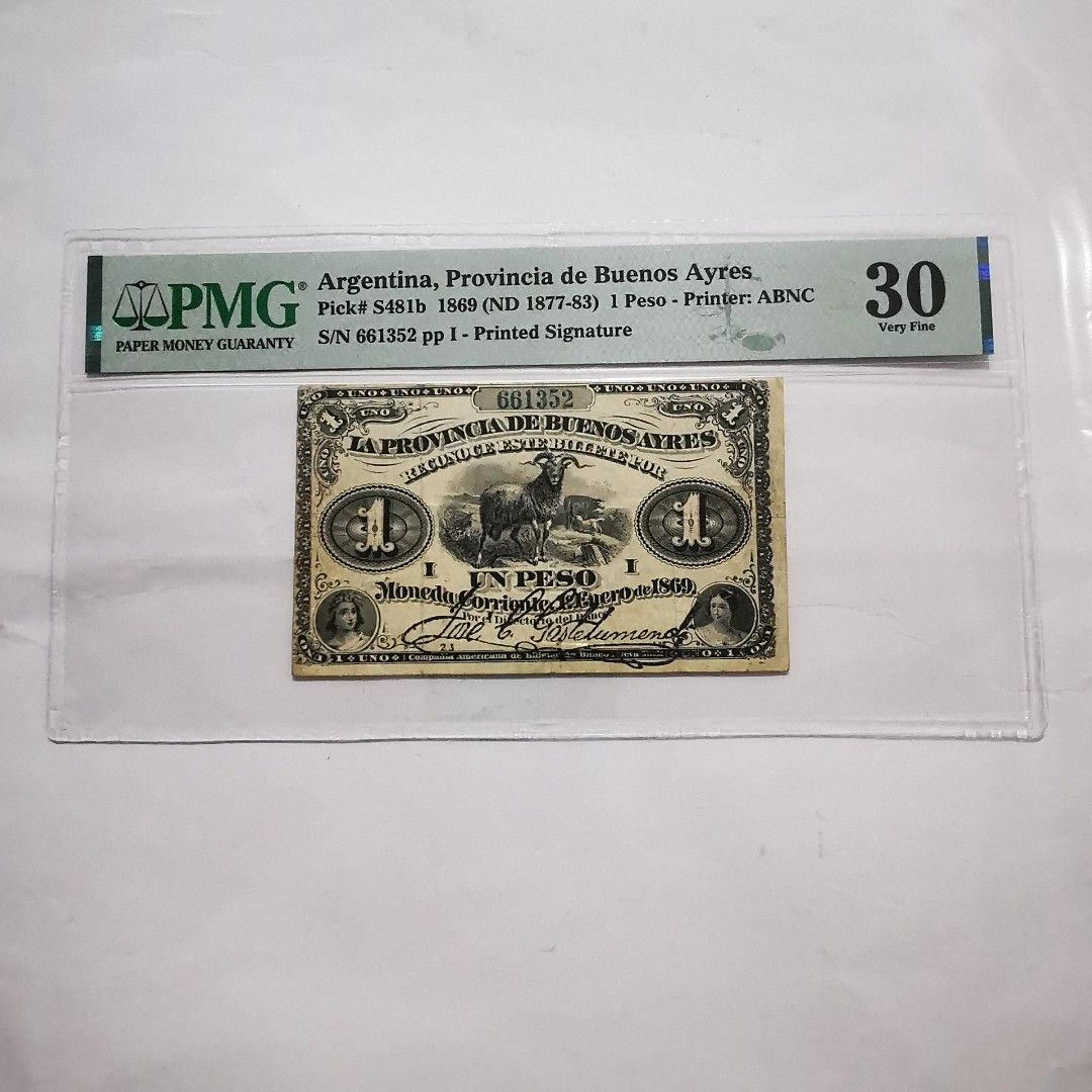 🇦🇷老紙1877-83年阿根廷一披索Peso PMG 30, 興趣及遊戲, 收藏品及紀念品, 錢幣- Carousell
