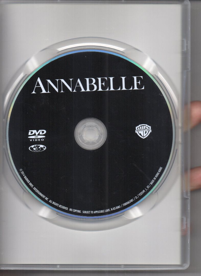 Annabelle ***original dvd*** (Category: CDs & DVDs) located in Pasig City. Submitted by armcjay (Listing ID 1259102141, Image 2). Description: This is a pre-owned, authentic item, from my own DVD collection. The disk may contain minor scratches, marks or dirt, and is playable with commercial DVD players and computers. I don't sell defective item here. No return / no exchange..