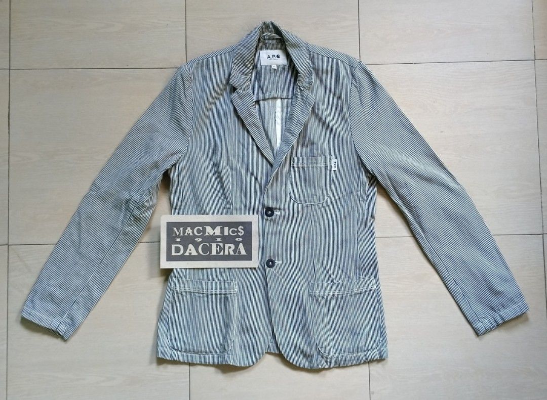 APC x CARHARTT CAPTAIN JACKET (Category: Coats, Jackets and Outerwear) located in Cebu City. Submitted by lokibakiki36119 (Listing ID 1261475291, Image 1). Description: APC x CARHARTT CAPTAIN JACKET Excellent Condition From Carhartt WIP 2011 Collection HICKORY STRIPE Small On Tag Best Fit To Medium Frame On Tape: Shoulder: 16 Pit To Pit: 20 Shoulder To Sleeve Opening: 26 Length: 28 PhP 3500 + SF.