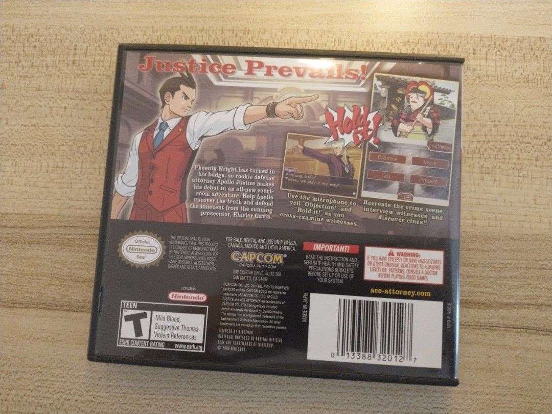 Apollo Justice: Ace Attorney (Nintendo DS) (Category: Nintendo) located in Pasig City. Submitted by visodette (Listing ID 1261399041, Image 2). Description: Apollo Justice: Ace Attorney 💥🗯️ ❗Pre-loved & Authentic❗ Includes: • Original Game Case • Game and DS Manual Booklet • Game Cartridge (USA Region) Tried and tested! RFS: Decluttering, I already played it, would be happy to let someone else play it now :) MOP: Gcash, PayMaya Available for sh