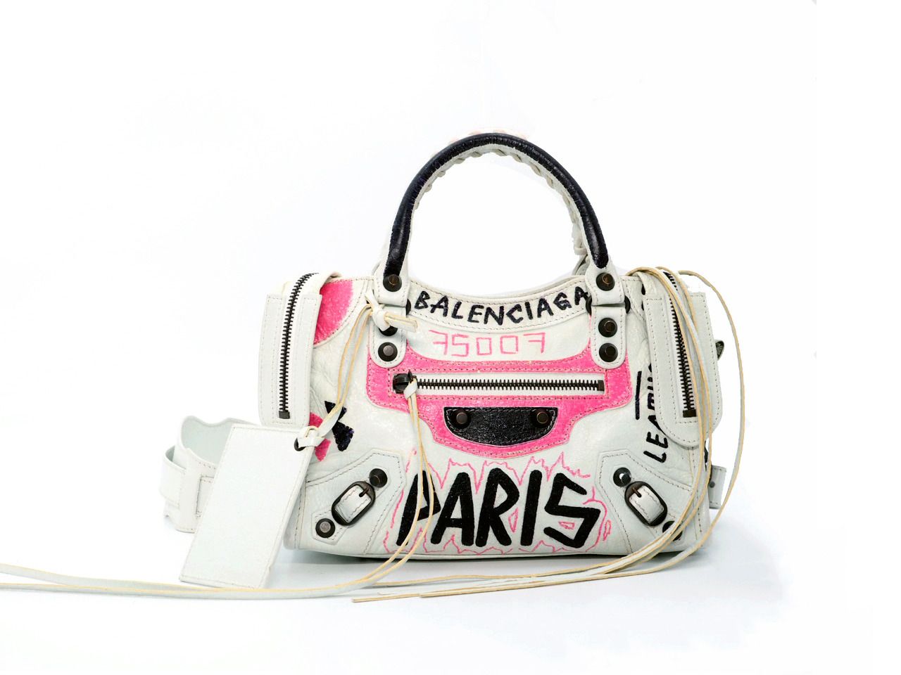 Balenciaga Mini City Graffiti Crossbody Bag in White