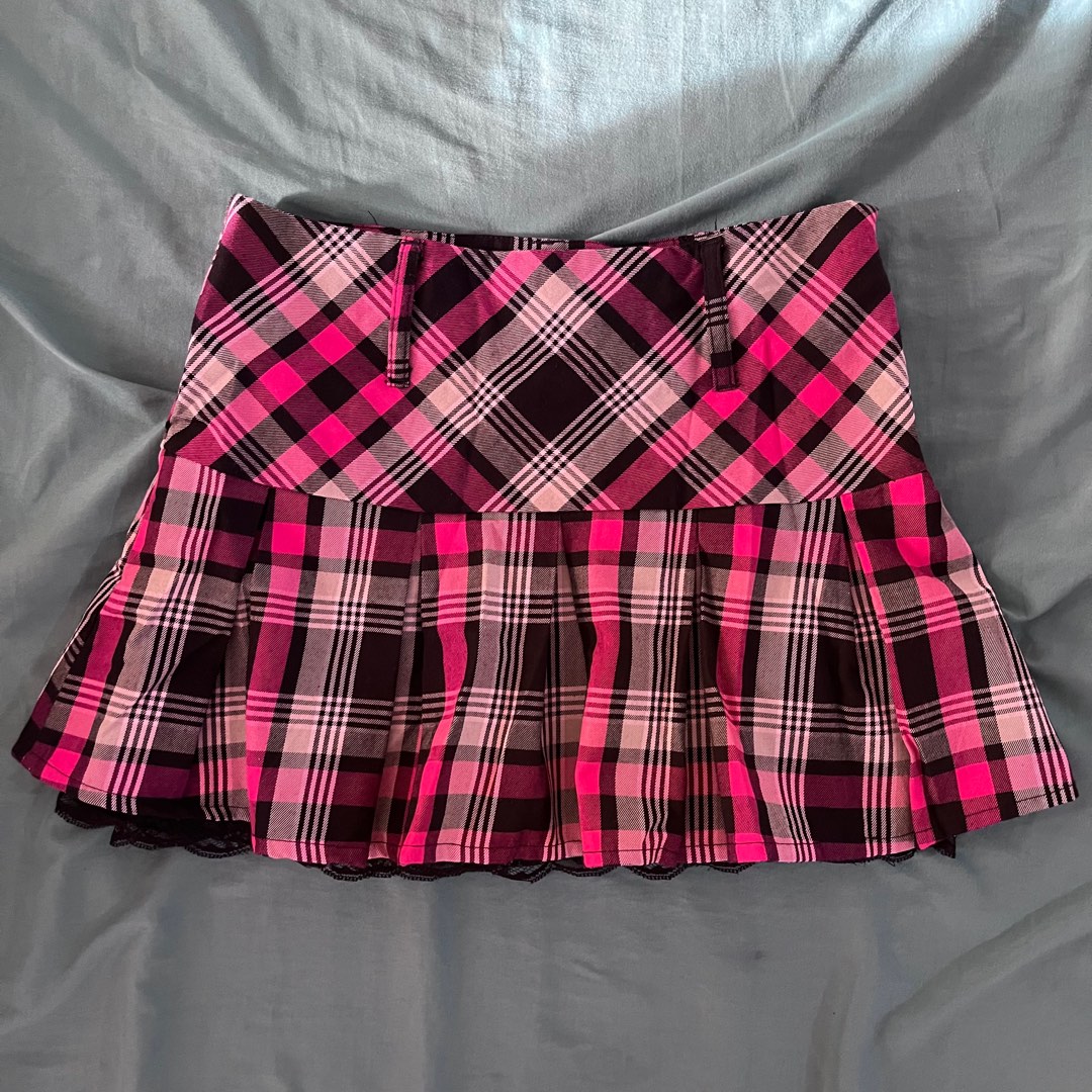 Pink black clearance plaid skirt