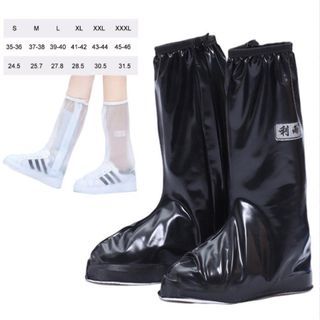 Black Sealed Waterproof Reusable Non-Slip Silicone Shoe Covers (Rain Rubber Boots) with Zipper