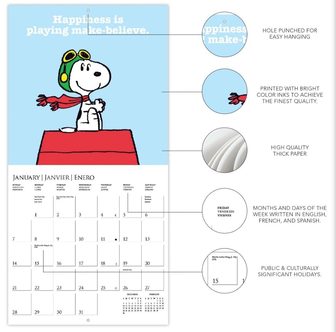 BN (Sealed) Peanuts / Snoopy Wall Calendar 2024, Hobbies & Toys
