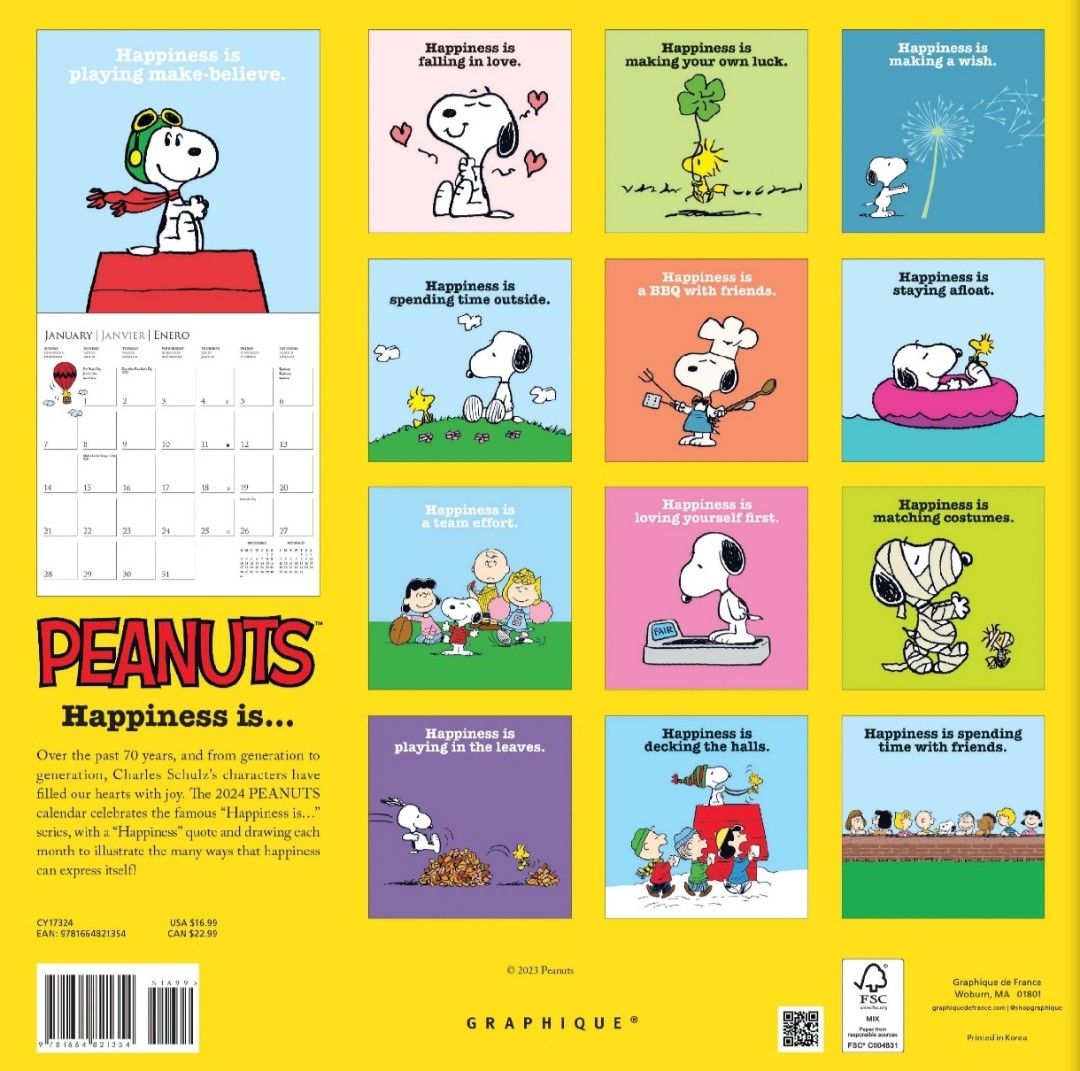 BN (Sealed) Peanuts / Snoopy Wall Calendar 2024, Hobbies & Toys