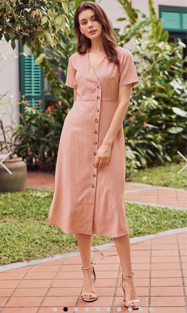 Pink button down midi dress sales