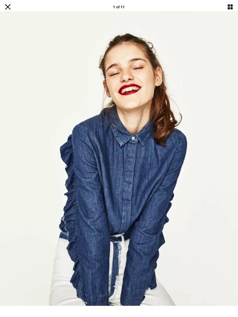 Zara denim sale ruffle top