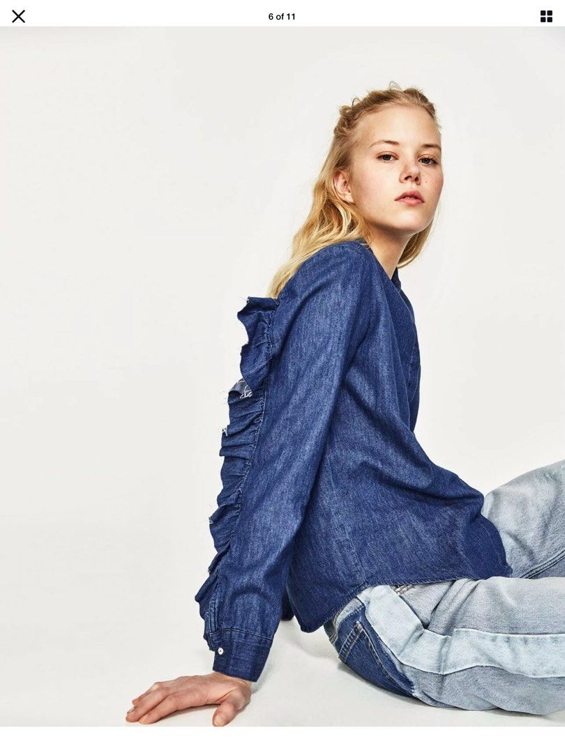Zara denim sale ruffle top
