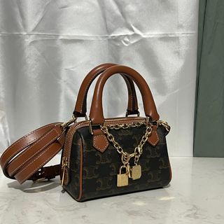 Used CELINE Brown Brown Presbyopia Mini Boston Bag Shoulder Bag