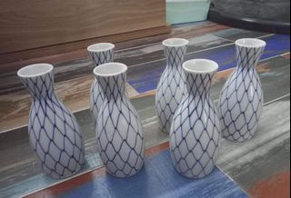 Ceramic Web Net Geometric Blue Pattern Sake Jar Vase with Signature Markings 6" inches,  6pcs available - P85.00 each