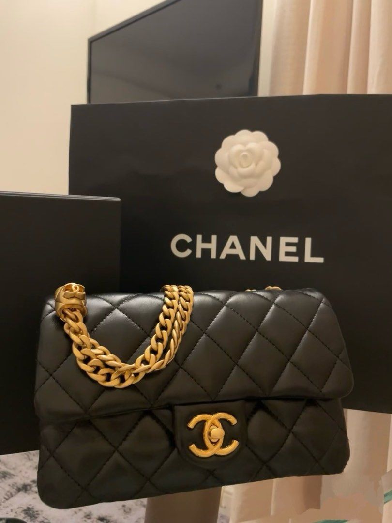 Chanel 23B Black Small Flap Bag in Lambskin with Adjustable Strap