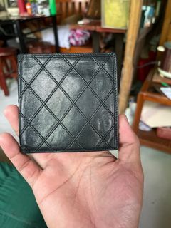 80's vintage CHANEL black calfskin square stitched wallet, bill
