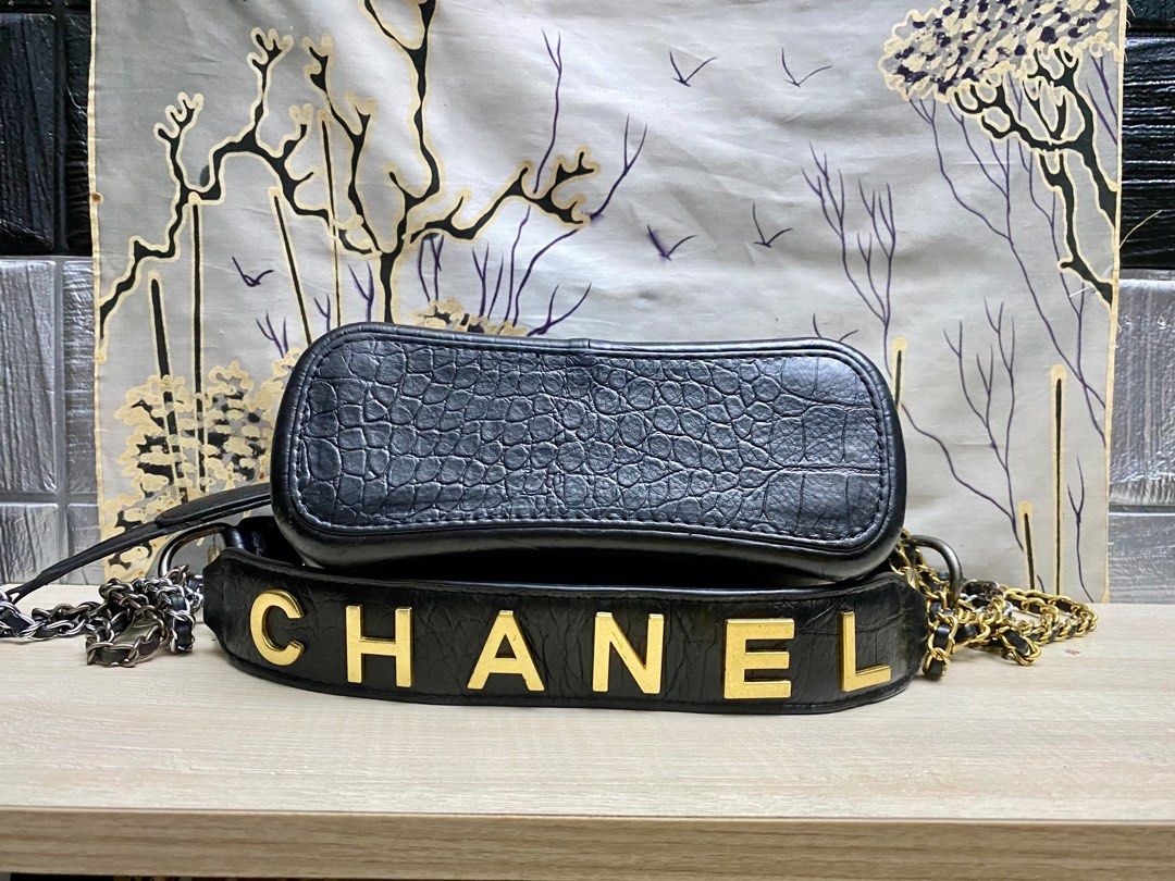 CHANEL Calfskin Crocodile Embossed Small Gabrielle Clutch With