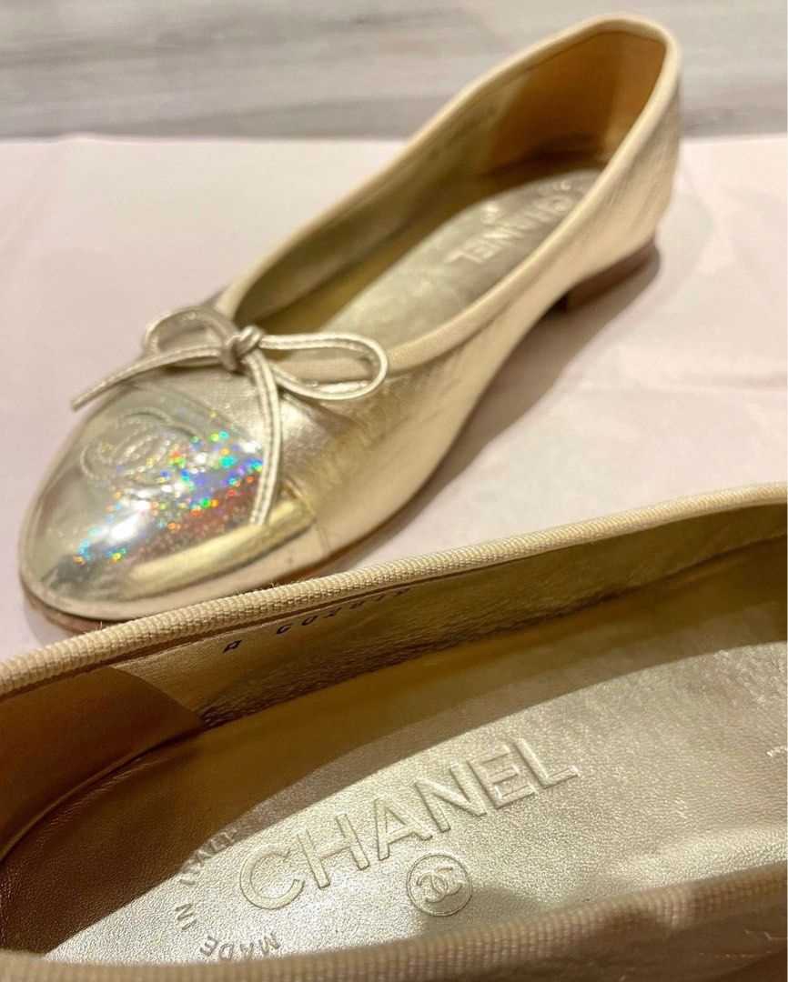 Chanel Gold Lambskin Iridescent Cap Toe Ballet Flats 38.5C Luxury Sneakers Footwear on Carousell
