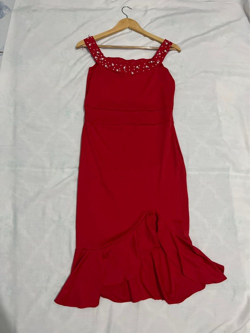 chic me red long dress silk type