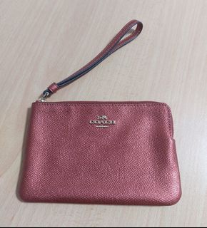 Coach Corner Zip Wristlet Perforated Signature Leather Rouge Pink 2961 -  beyond exchange