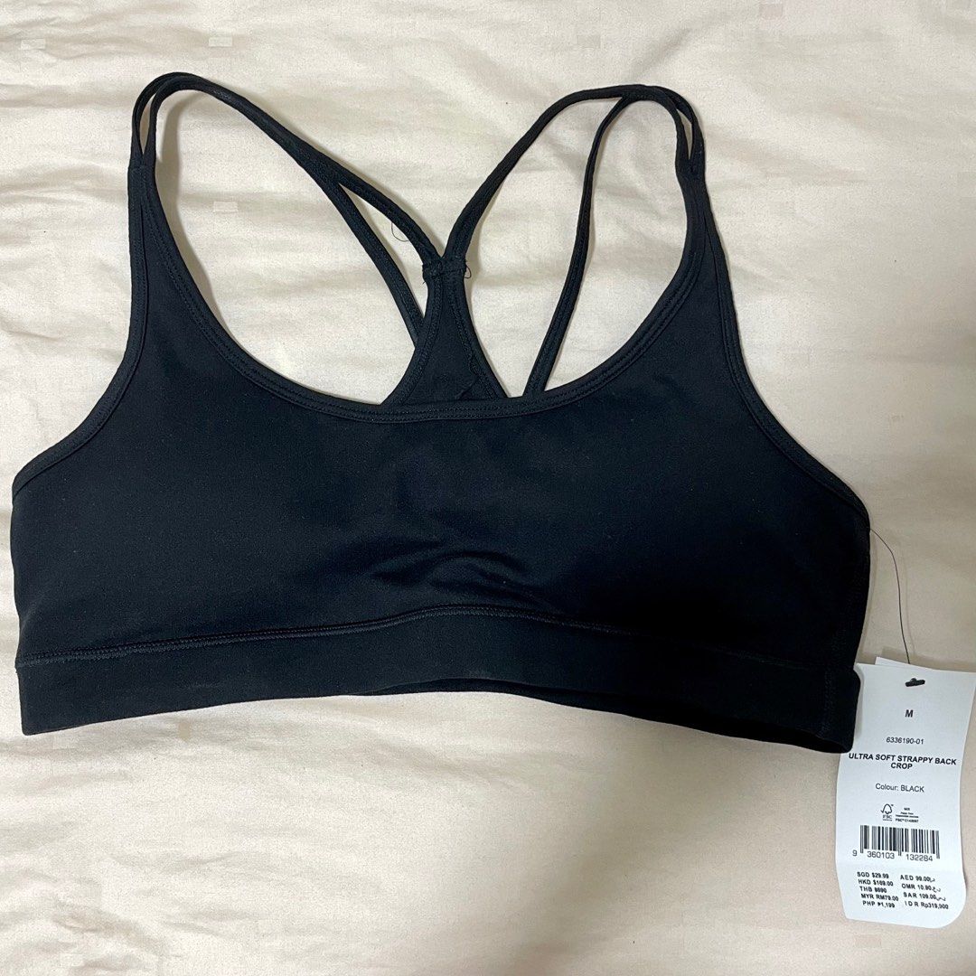 Cotton On Ultra Soft Strappy Black Crop Bra/ Top, Women's Fashion,  Activewear on Carousell