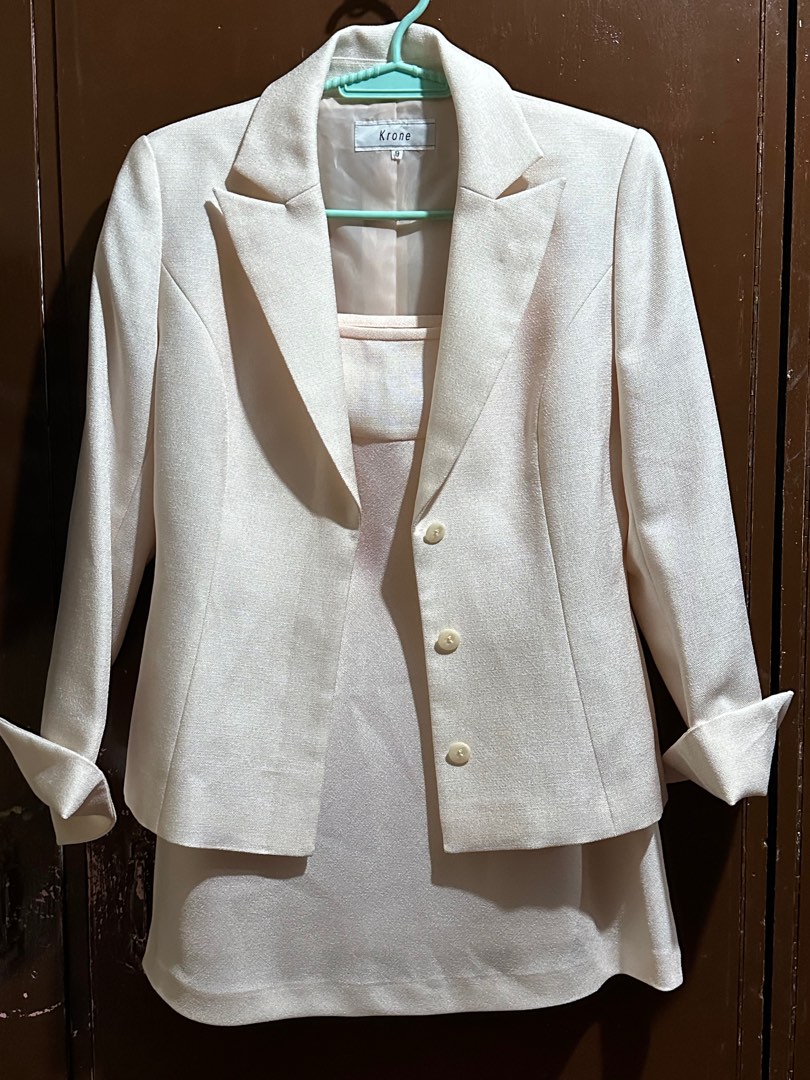 Cream Blazer and Skirt Set from Japan, Women's Fashion, Coats, Jackets