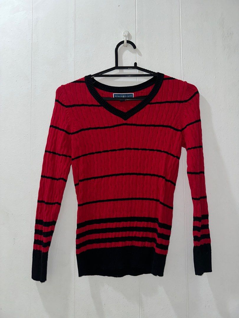 Cute Red Striped Karen Scott Sweater (Category: Coats, Jackets and Outerwear) located in Marikina City. Submitted by retailr (Listing ID 1261427391, Image 1). Description: Karen Scott Size PP Red and Black Sweater Condition Lightly Used Gifted by aunt from the US, but never been personally used.