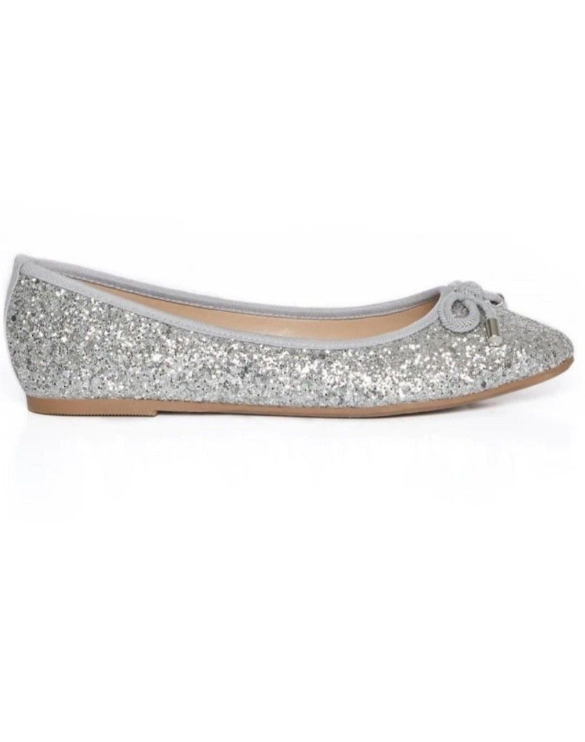 White sparkly cheap flats