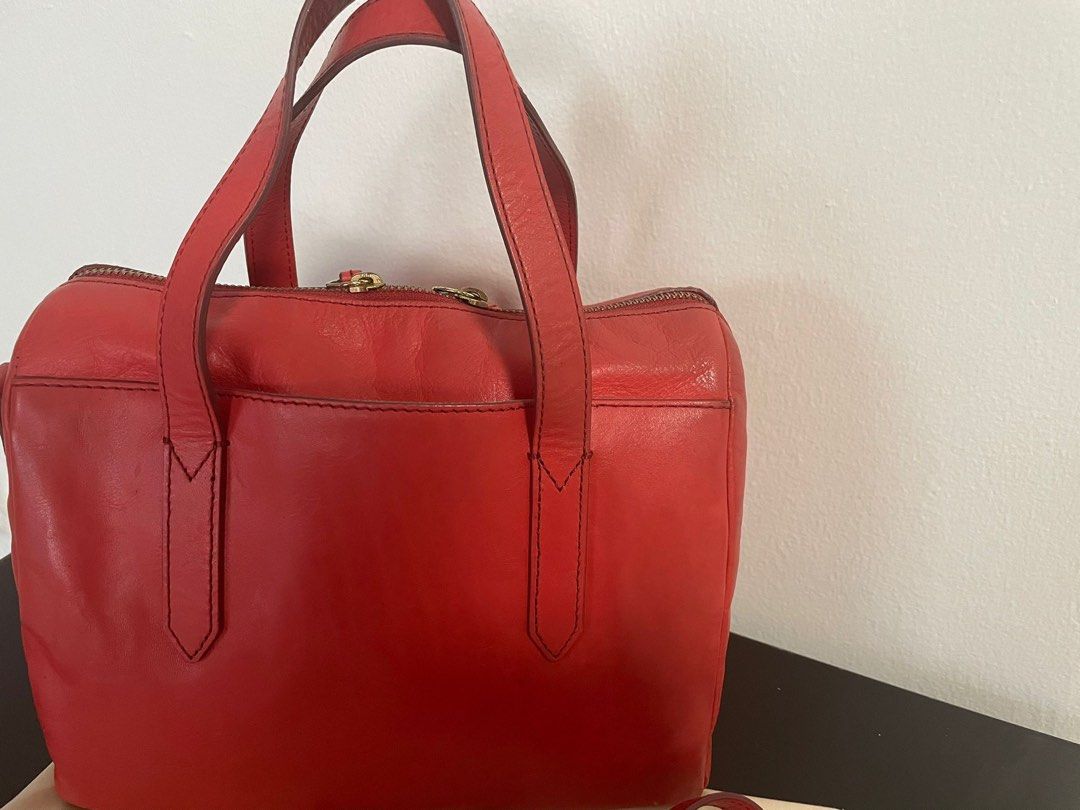 Fossil sydney satchel real red hotsell
