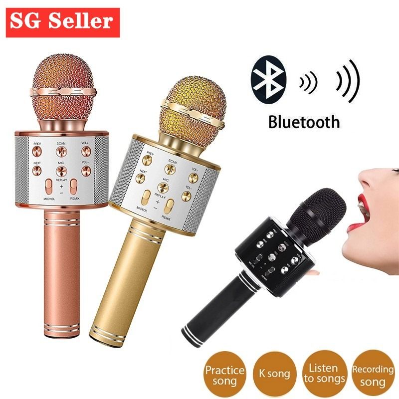 WS-858 Wireless Bluetooth Karaoke Microphone Recording 3-in-1 Handheld  Portable Mic Speaker Machine Music Player Recorder for Karaoke Party  Wedding