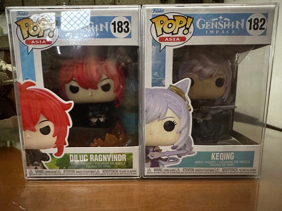 Genshin Impact Funko Pop (Category: Designer & Blind Box Toys) located in Manila. Submitted by asramos02 (Listing ID 1261404442, Image 1). Description: Genshin Impact Funko Pop with protector Keqing - 850 9/10 Diluc - 900 9/10 Never been opened Brand New .