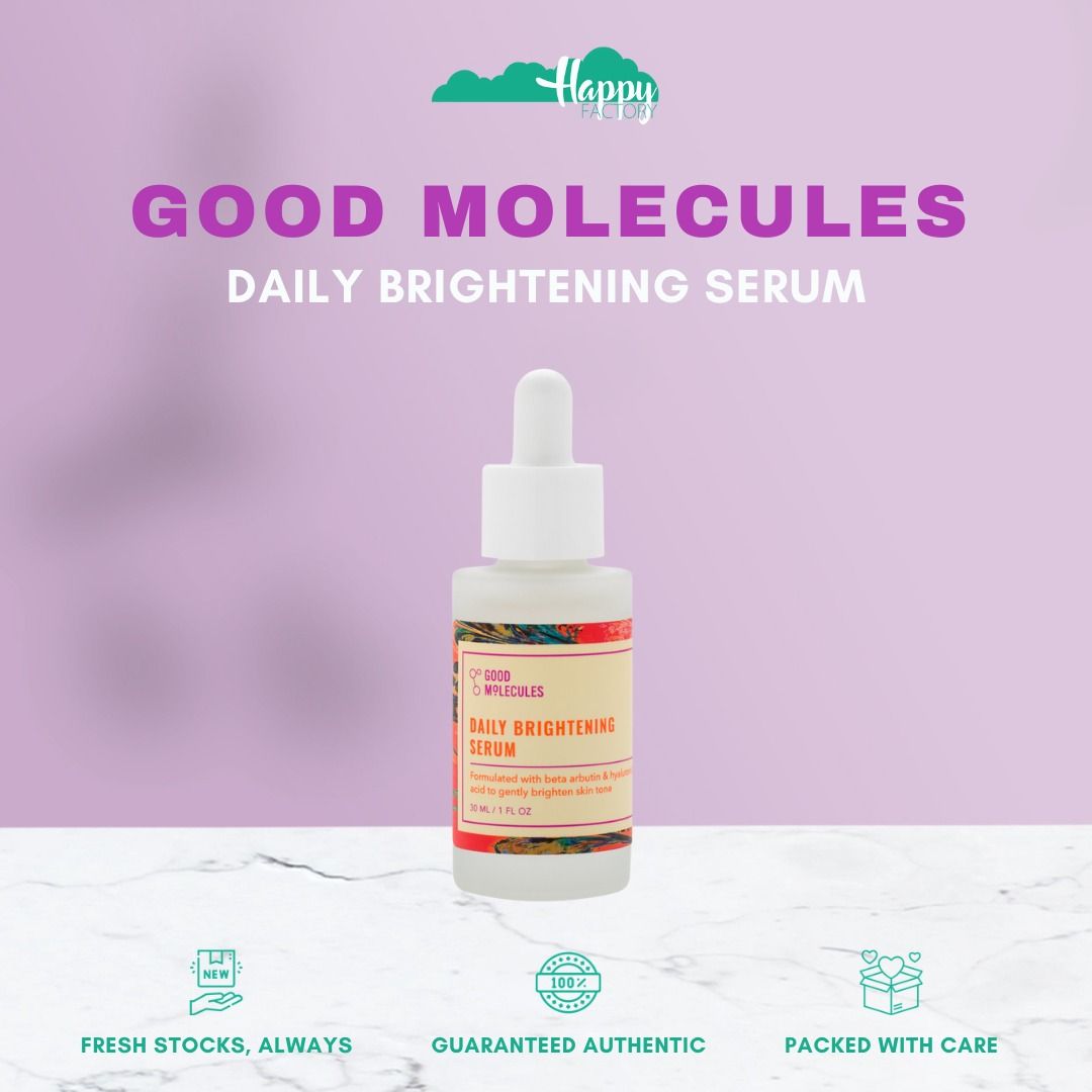 GOOD MOLECULES (Category: Face Care) located in Quezon City. Submitted by happyfactoryph (Listing ID 1111023014, Image 1). Description: GOOD MOLECULES Daily Brightening Serum – P649 (from P850) ⁣ Product Details: Maintain a bright, even-toned complexion with this Daily Brightening Serum from Good Molecules. Beta arbutin and hyaluronic acid go to work to gently brighten and promote a healthy, youthful complexion without irritation. ⁣ Shop Details: