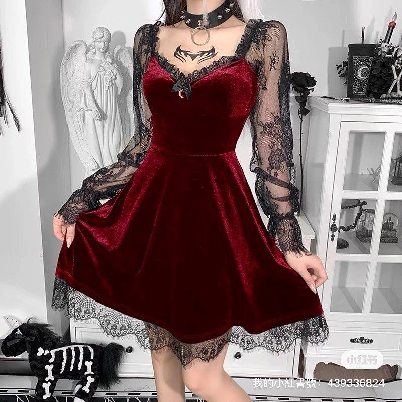 Gothic Velvet Vampire Halloween Fancy Dress Costume UK 6 - 10