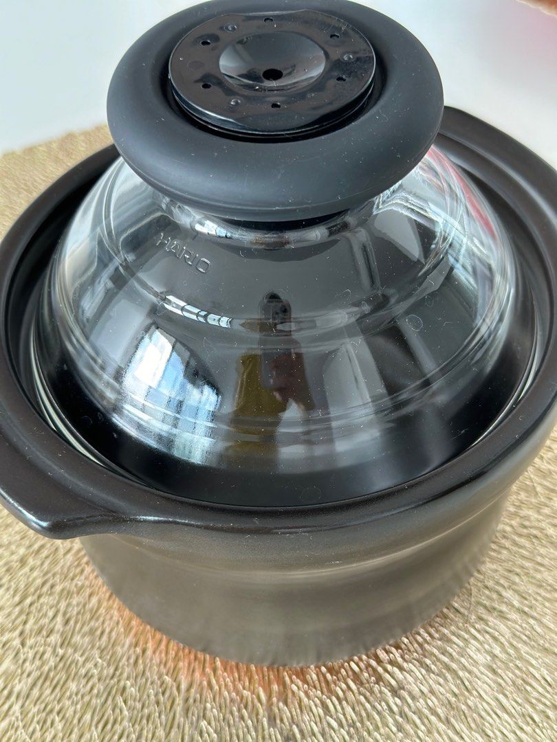Hario rice pot / glass lid earthen ware (made in Japan), Furniture