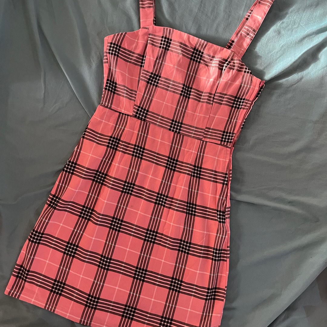 H&m pink plaid dress sale