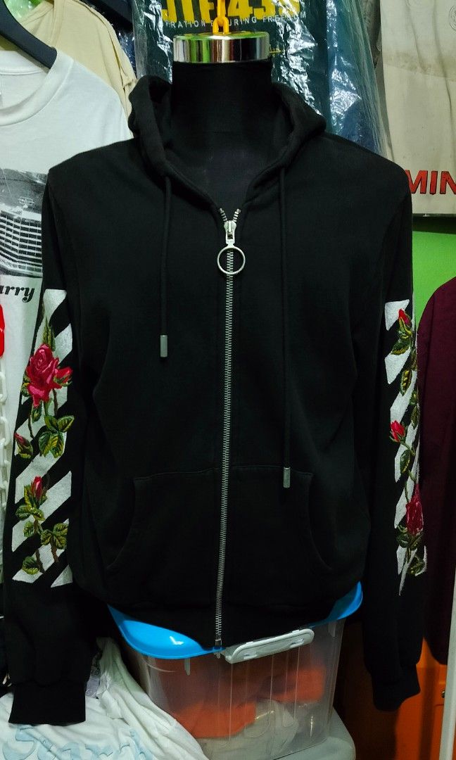 Off white embroidered sale rose zip up hoodie