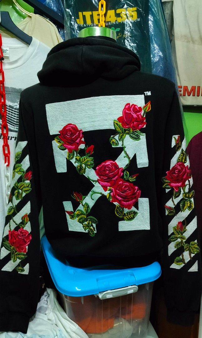 Off white rose store embroidered hoodie